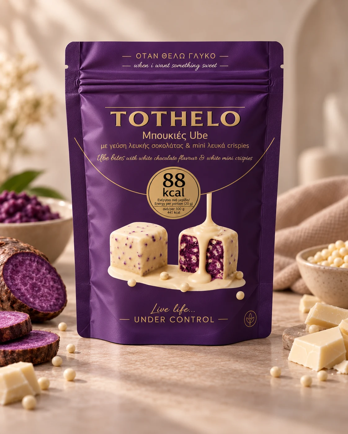 TOTHELO Μπουκιές Ube — Μπουκιές Ube με γεύση βανίλιας & mini λευκά crispies